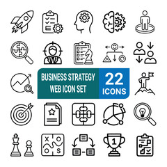 Business Strategy Web Icons Set – Market Analysis, Leadership, Planning, Innovation Line Vector