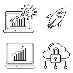 Six stylized light bulb icons representing ideas innovation and artificial intelligence concepts