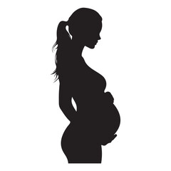 Black silhouette of pregnant woman with straight hair. Vector illustration 