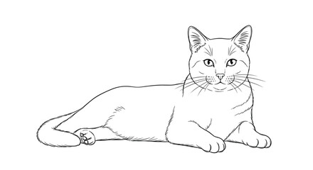 Obraz premium A simple line drawing of a domestic cat resting calmly.
