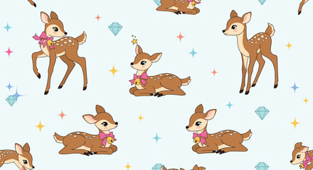 Obraz premium Whimsical fawn pattern with sparkling gems and bows.