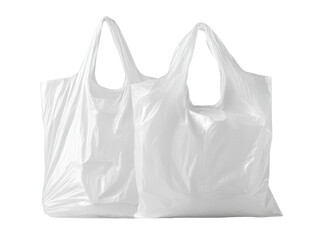 Two white plastic shopping bags,  overlapping, with handles