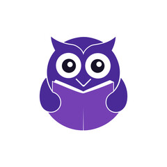 Owl Reading a Book Vector Illustration on White Background