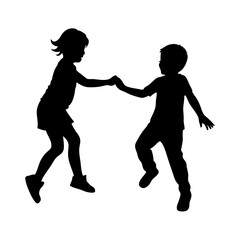 Children Playing Together Silhouette Vector Art