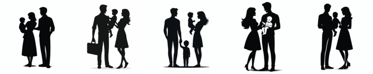 vector silhouette of a new family with a baby