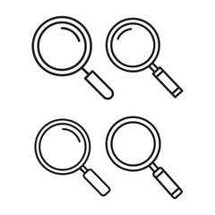 Black and white magnifying glass icons representing search, zoom, and exploration concepts. Ideal for web design, app interfaces, SEO graphics, and digital illustrations.