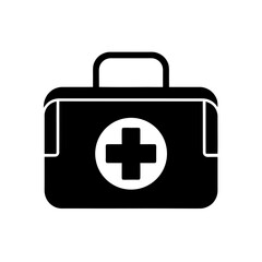 Obraz premium Black first aid kit with white cross on transparent background silhouette