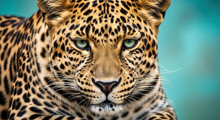 Close Up Face Of A Majestic Leopard With Green Eyes In The Sunlight