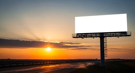 Blank Billboard at Sunset Along Highway, Golden Hour, Copy Space