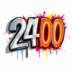 Graffiti style number 2400 with paint splatters and drips numeral street art