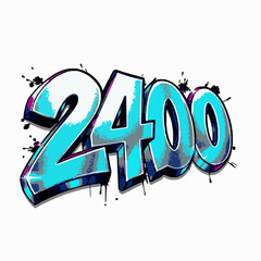 Graffiti number 2400 in blue and silver with paint splashes numeral street art