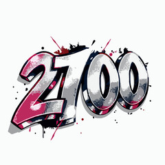 Graffiti number 2700 with pink and blue paint splatters numeral street art