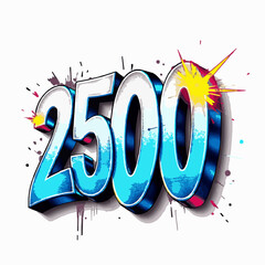 Vibrant Graffiti Style Number 2500 with Splatter Effects and Starburst numeral spray paint