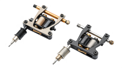Two tattoo machines isolated on transparent background for professional tattoo artist