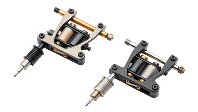 Two tattoo machines isolated on transparent background for professional tattoo artist
