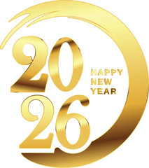 2026 Happy New Year illustration with typography lettering Gold and dark background design for greeting card, banner, celebration vector transparent background