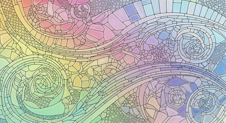 Obraz premium Swirling pastel mosaic pattern with organic abstract shapes and lines.