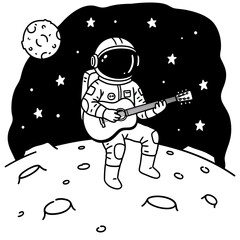 Fototapeta premium Astronaut Playing Guitar on the Moon with Stars and Planet.