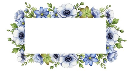 Elegant Blue Floral Rectangular Frame with White Space