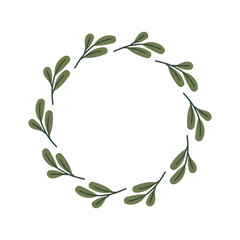 Christmas floral wreath with holly, mistletoe, spruce branches isolated on white background. Vector holiday illustration. New year decoration.