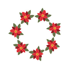 Christmas floral wreath with holly, mistletoe, spruce branches isolated on white background. Vector holiday illustration. New year decoration.