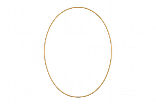 Gold oval frame with thin metallic border, elegant luxury ellipse decorating empty space with transparent background