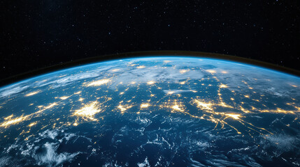 Obraz premium Earth from space, illuminated by city lights, showcasing vibrant global network