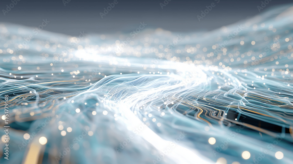 Wall mural digital data flow: a dynamic depiction of digital pathways, resembling flowing rivers, filled with l