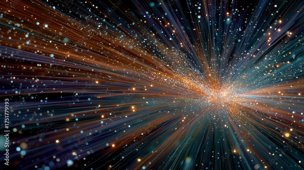 Poster abstract celestial burst: a mesmerizing visual of an abstract cosmic burst, where particles of light