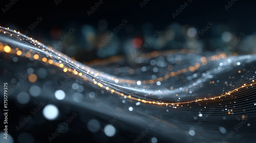 Wall mural Digital Symphony: Abstract wave of digital data and technology. Capture the essence of the digital world with dynamic light and particles. Evoke a sense of interconnectedness.