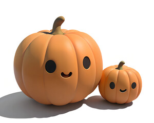 Two Pumpkins Side by Side on White