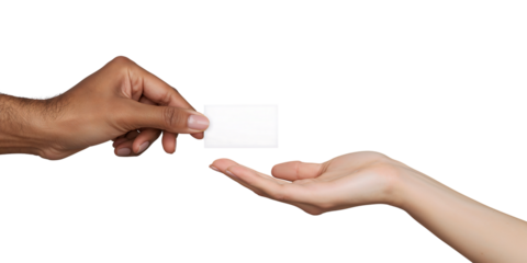Business card exchange between two people hands