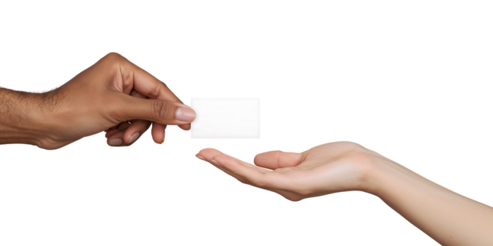 Business card exchange between two people hands - Powered by Adobe