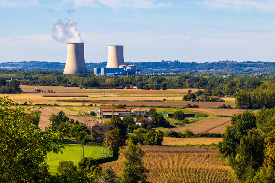 Golfech Nuclear Power Plant in the Garonne Plain Seen from the Hills Above Auvillar
