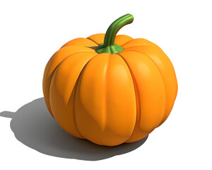 Pumpkin with Green Stem on White Background