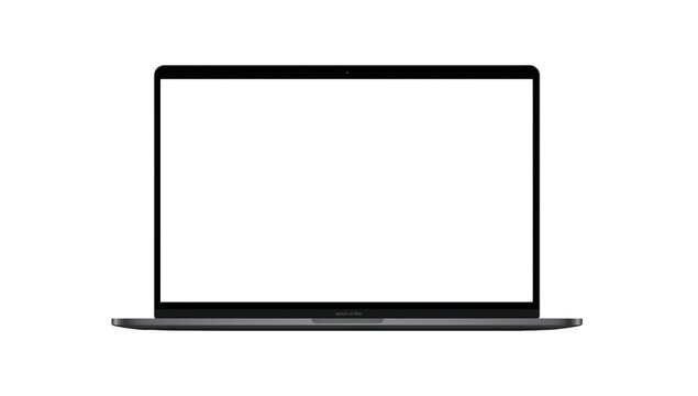 Laptop mockup with blank white screen on black background - Powered by Adobe
