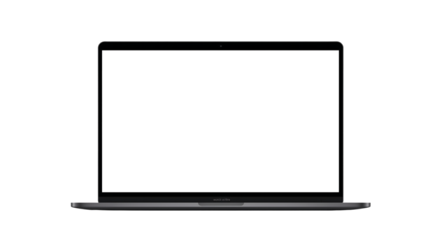 Laptop mockup with blank white screen on black background
