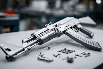 Detailed view of a disassembled firearm with its components