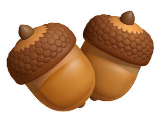 Pair of Acorns Lying Together on White