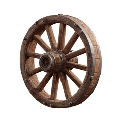 Obraz premium Vintage Wooden Cart Wheel Isolated on transparent background Remove png, Clipping Path, pen tool