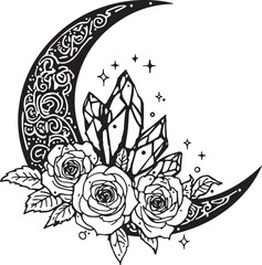 Mystical Moonlit Cat and Hand Illustration