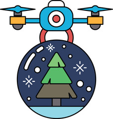 A Christmas tree is surrounded by a snow globe