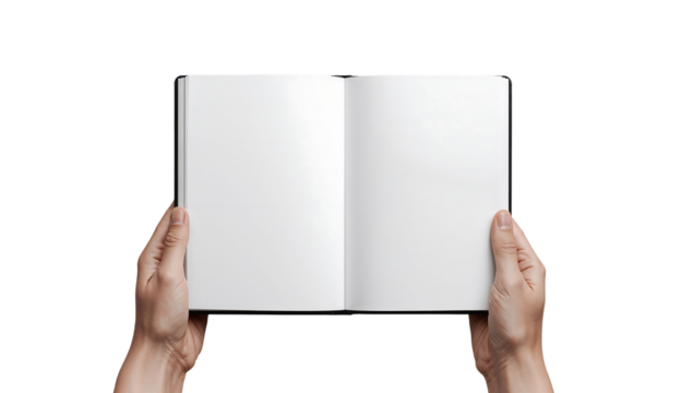 Hands holding open blank book mock up