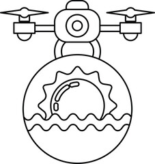 A black and white drawing of a drone with a camera on it