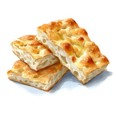 Focaccia watercolor artwork, high-quality professional vector illustration isolated on a white background.