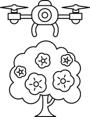 A drone is flying over a tree with flowers