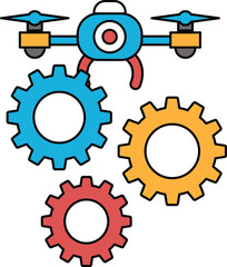 A black and white drawing of a drone with a gear on top of it