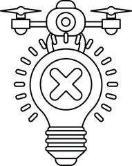 A light bulb with an X on it