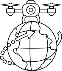 A drawing of a globe with a drone on top of it