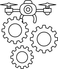A black and white drawing of a drone with a gear on top of it